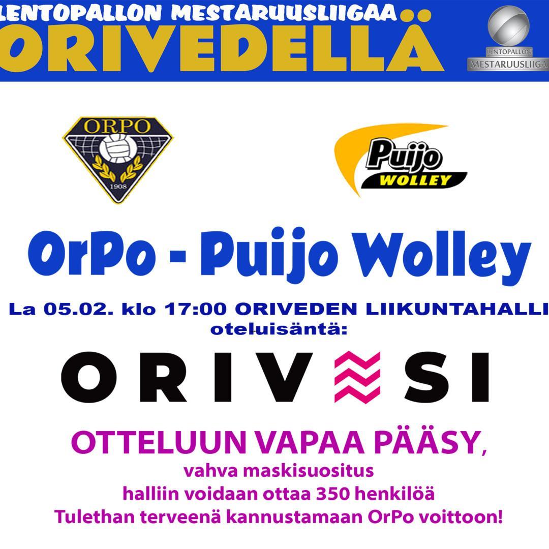 Orpo-Puijo Volley-ottelun mainos.