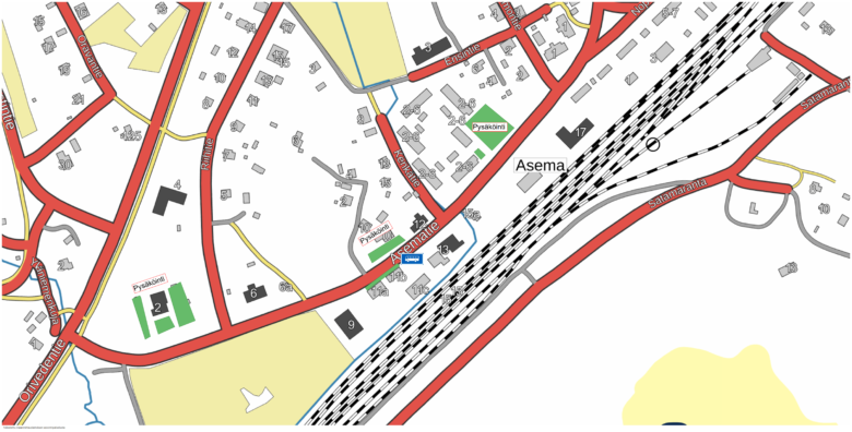 Karttakuva Oriveden aseman työmaan aikaisista liikennejärjestelyistä Asematiellä.