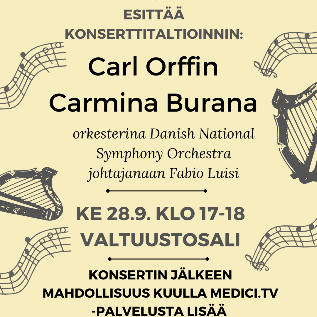 Carl Orffin carmina burana valtuustosalissa 28.9. klo 17.00
